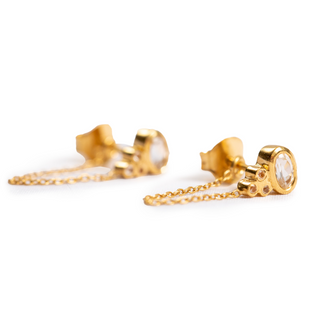 Gold Plated Labradorite and White Topaz Studs with Chain