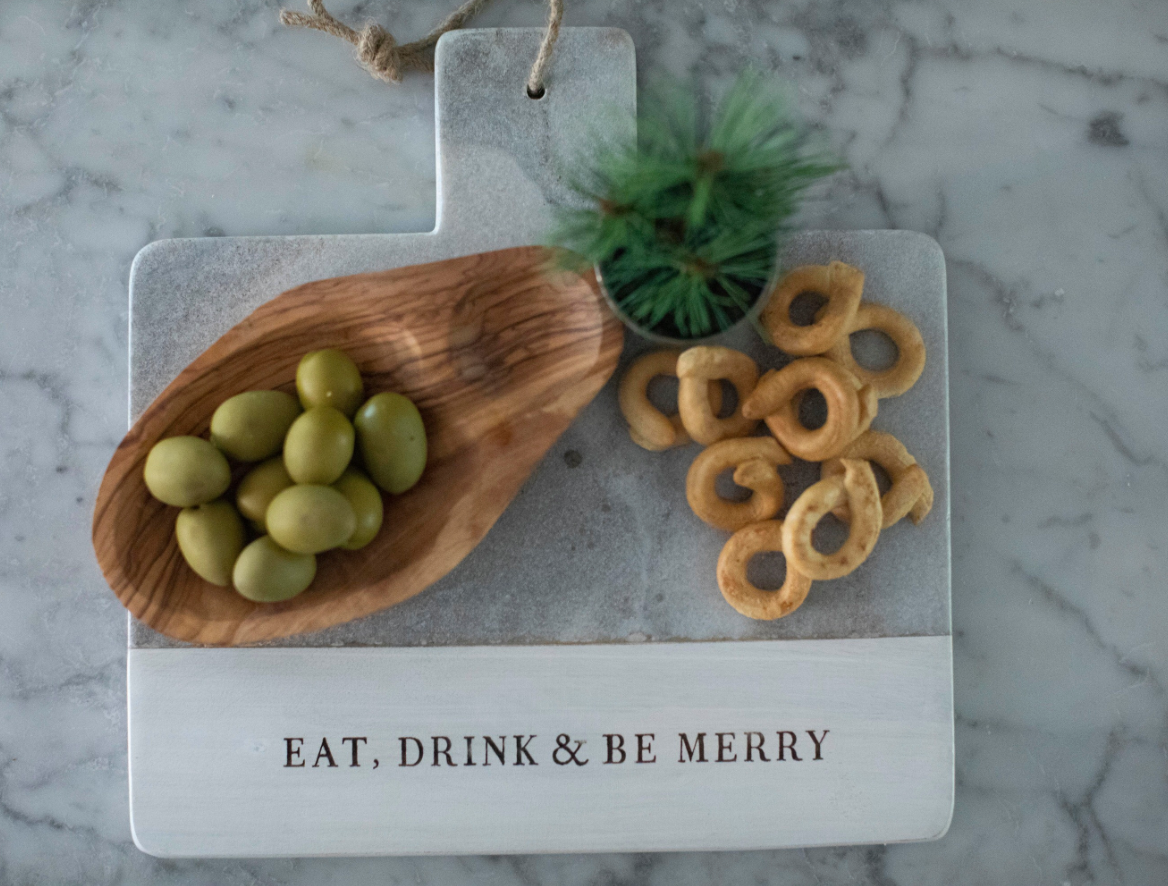 ***Eat, Drink & Be Merry Marble and Wood Cutting/Serving Board 12" x 12" x 0.6"