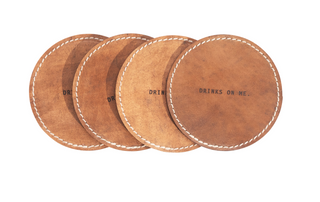 Drinks On Me Leather Coaster - Brown