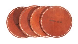 Drinks On Me Leather Coaster - Auburn