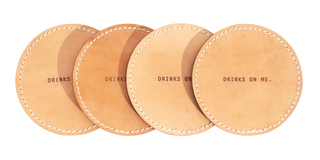 Drinks On Me Leather Coaster - Tan