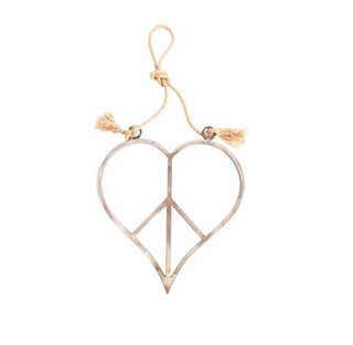 Small Hanging Metal & Jute Heart Peace Sign