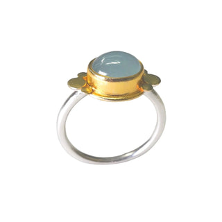 ***Silver & Gold Plated Ring with Aquamarine Stone