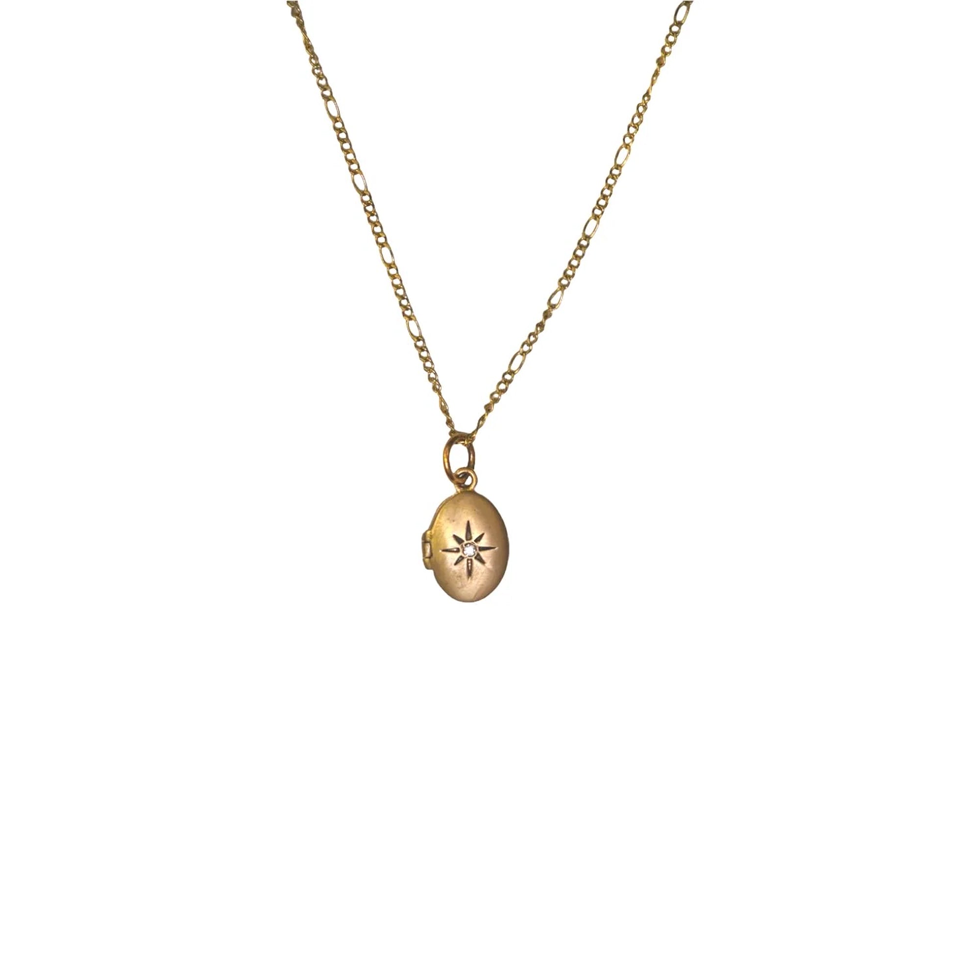 Small Oval Brass Locket Necklace with Stone 16" + 2" extender