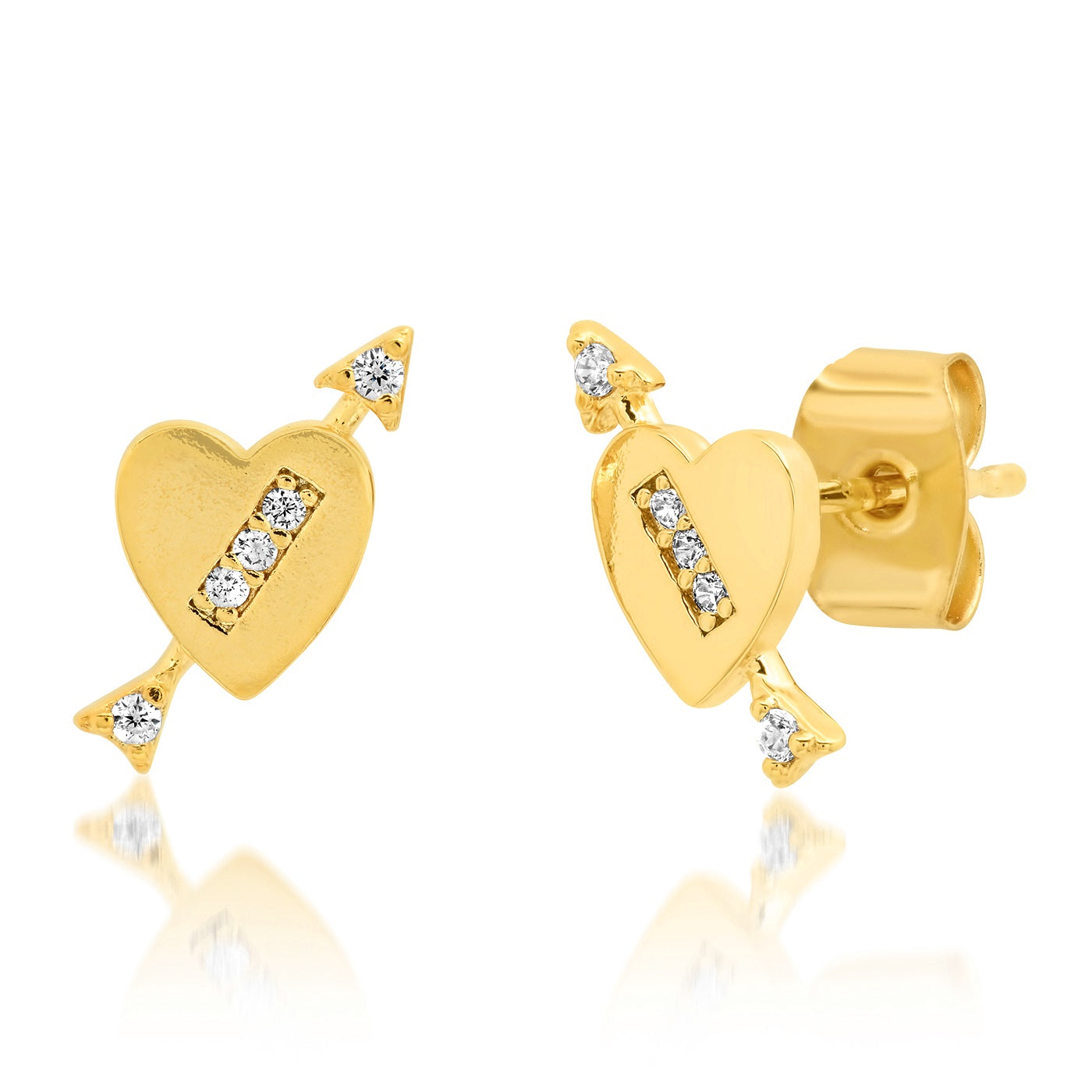 Heart with CZ Arrow Post Earrings