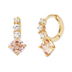 Small Huggies with Clear CZ and Peach Glass Drop