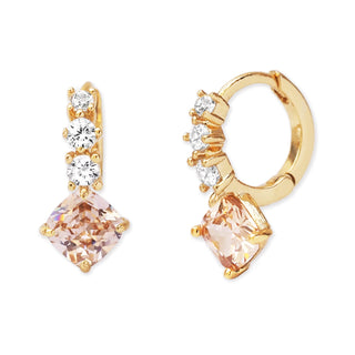 Small Huggies with Clear CZ and Peach Glass Drop