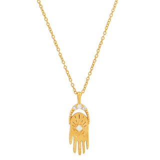 Gold Simple Chain Necklace with Opal Eye Hamsa Pendant Necklace