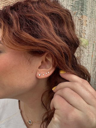 Gold Earring with CZ Bar and Mini White Opal