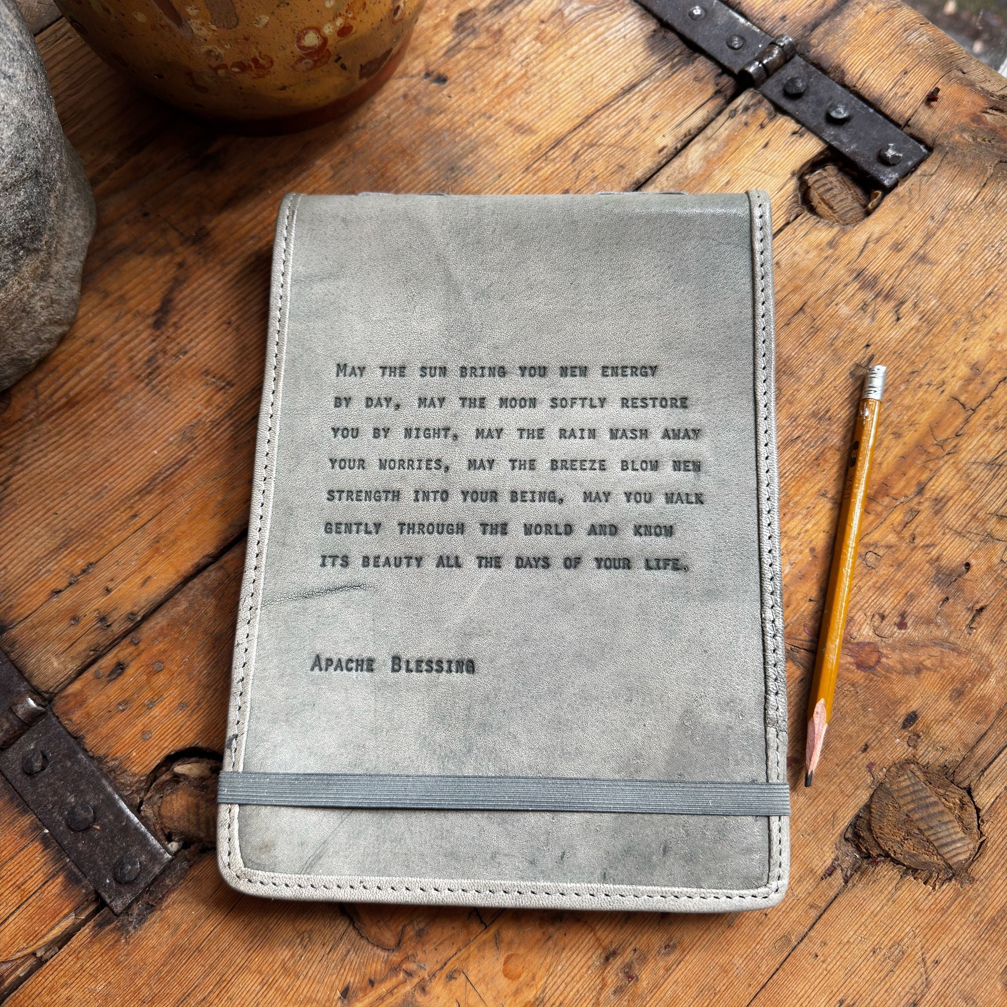 Large Apache Blessing Leather Journal - Stone