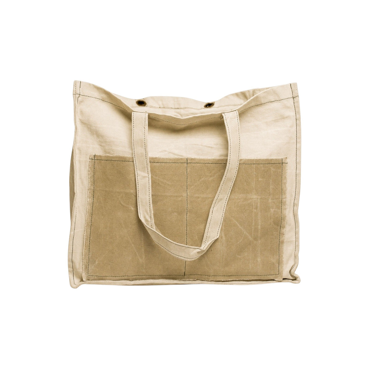 Distressed Canvas Two Tone Tote - Cream & Brown