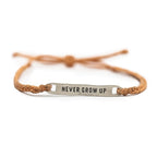 ***Silver Never Grow Up Braided Bracelet - Adjustable - Orange