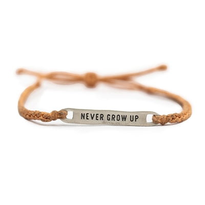 ***Silver Never Grow Up Braided Bracelet - Adjustable - Orange