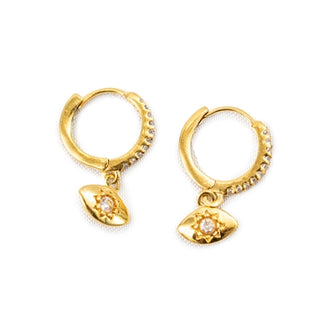 Gold Plated Brass Evil Eye with CZ Huggie Earrings