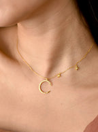 Crescent Moon Necklace w/ 2 Dangling Stars