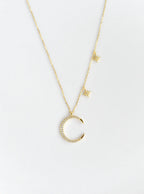 Crescent Moon Necklace w/ 2 Dangling Stars