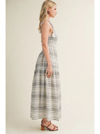 Striped Dress with Tassel and Bead Detail - Black