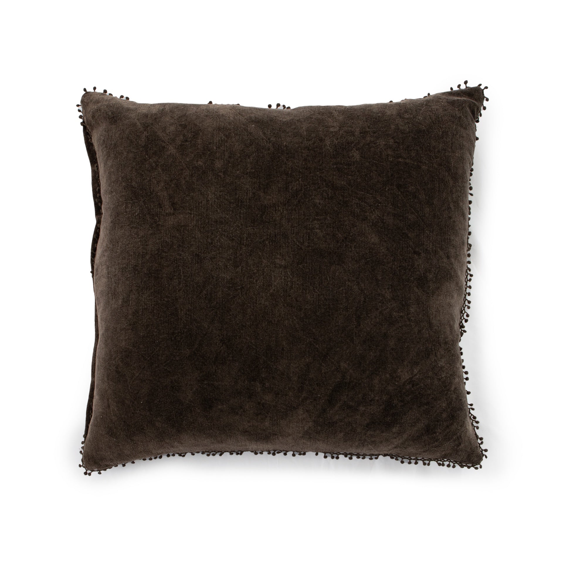 Truffle Velvet Pillow with Poms 22