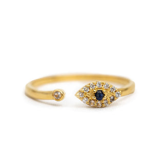 ***Gold Plated Blue Sapphire Evil Eye and White Topaz Ring Adjustable