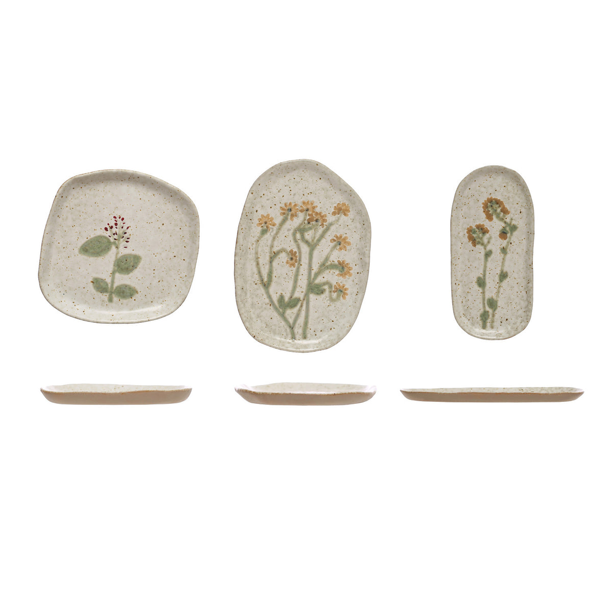 Hand-Painted Stoneware Plate with Botanicals