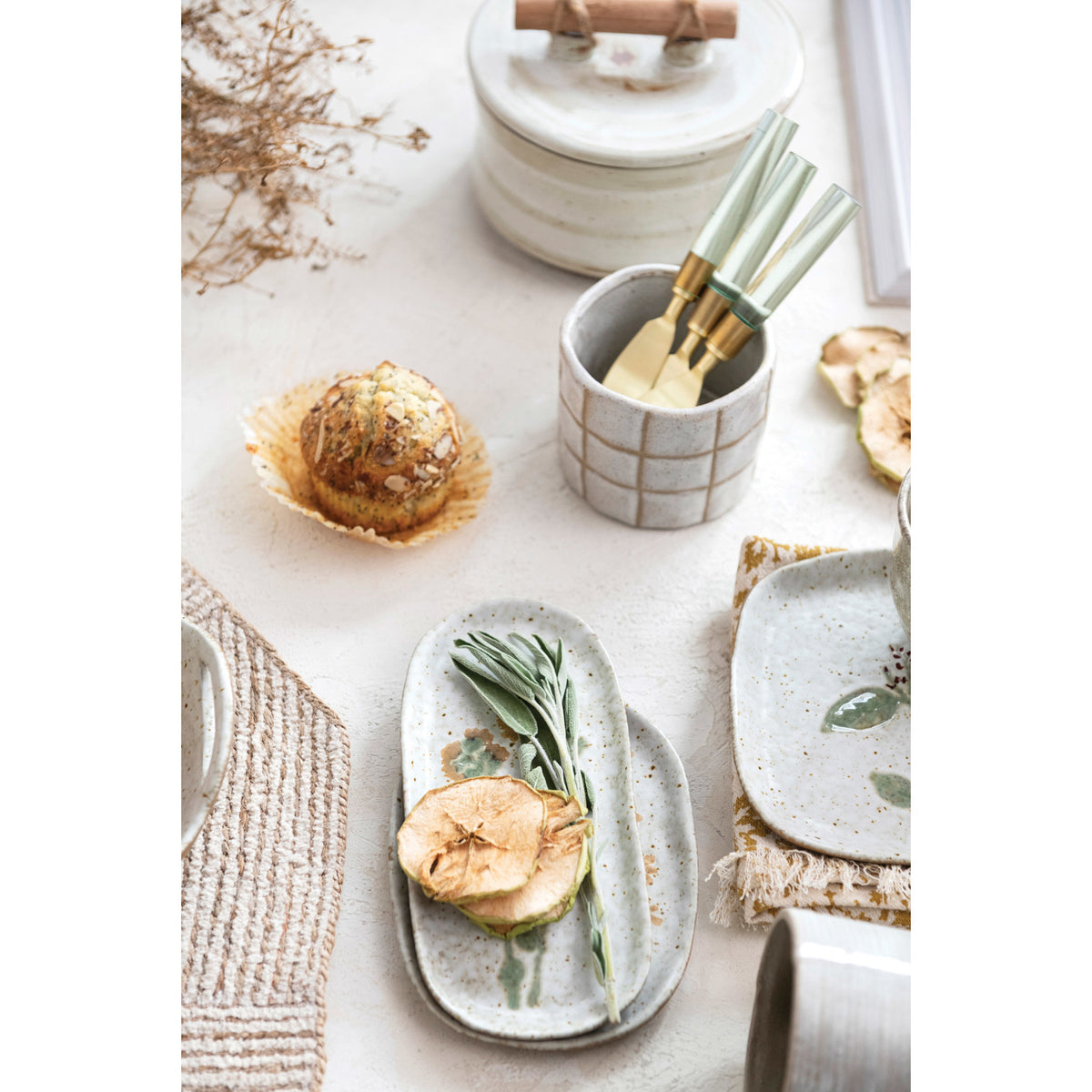 Hand-Painted Stoneware Plate with Botanicals