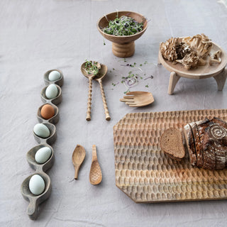 Carved Mango Wood Serving Dish w/ 6 Sections, Grey