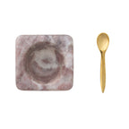 Marble Bowl with Brass Spoon, Pink, Set of 2