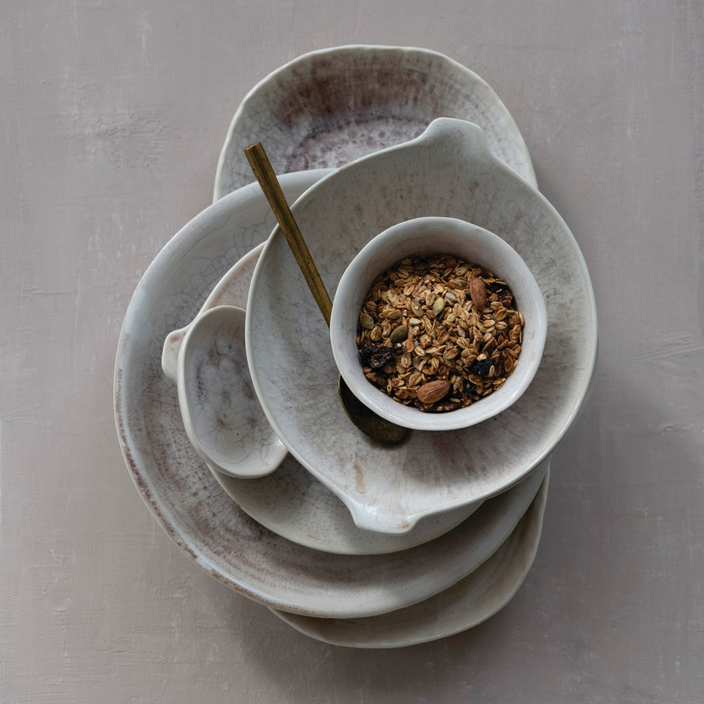 Stoneware Crackle Glaze Plate w/ Handles