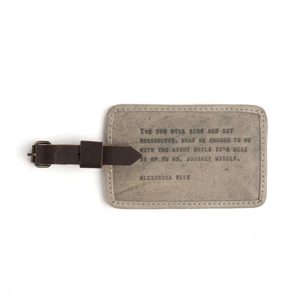 The Sun Will Rise Leather Luggage Tag - Stone