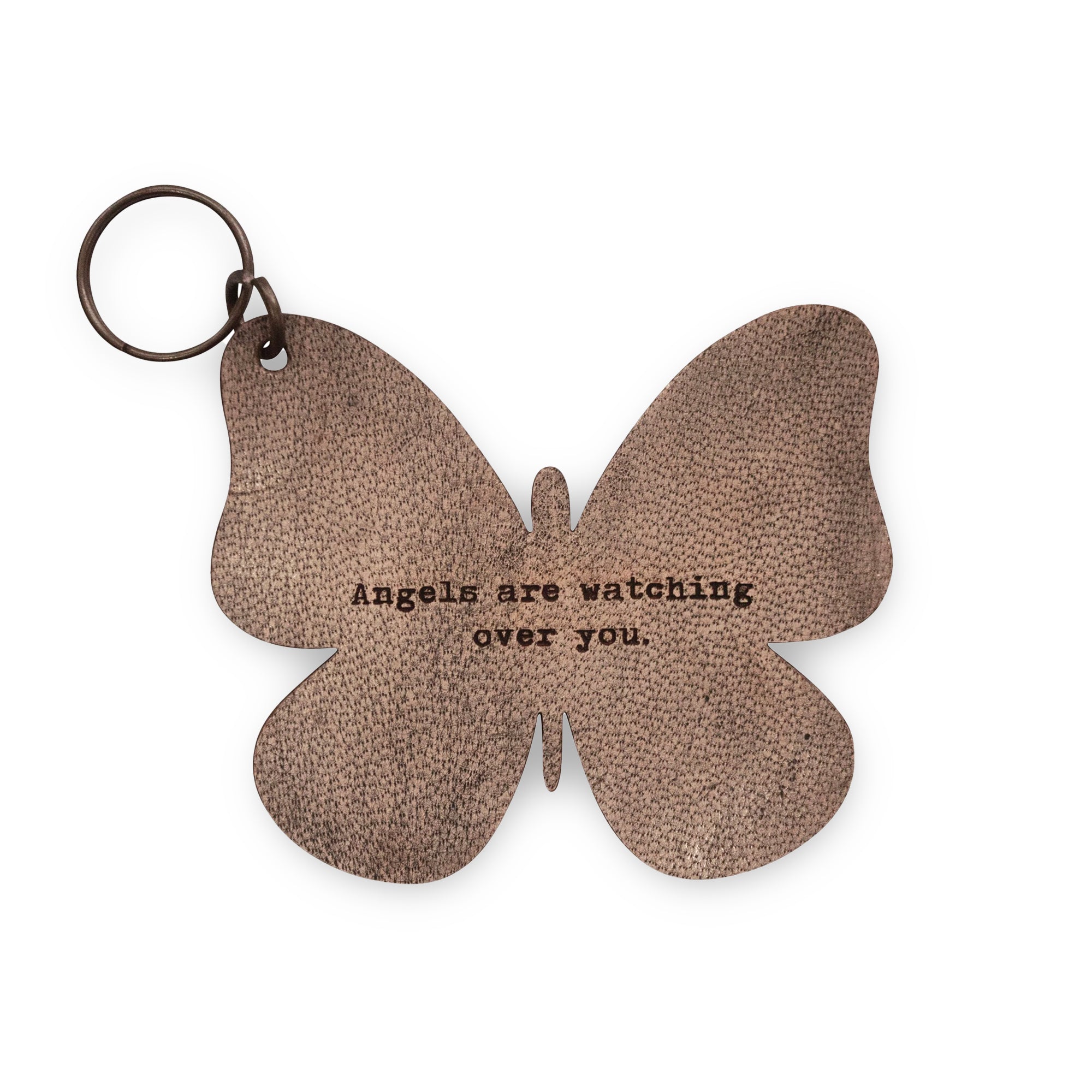 Angels are watching over you Leather Butterfly Keychain 3"x3"
