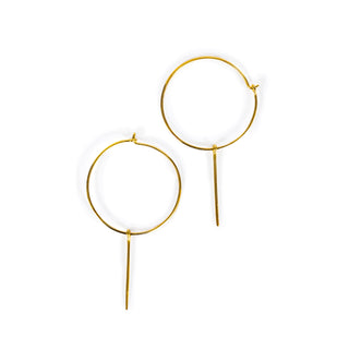 ***Gold Plated Hoop Earrings with Stick Drop Charm