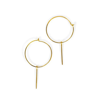 Gold Plated Hoop Earrings with Stick Drop Charm