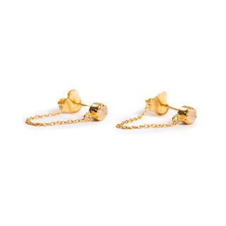 ***Gold Plated Rainbow Moonstone Studs with Chain