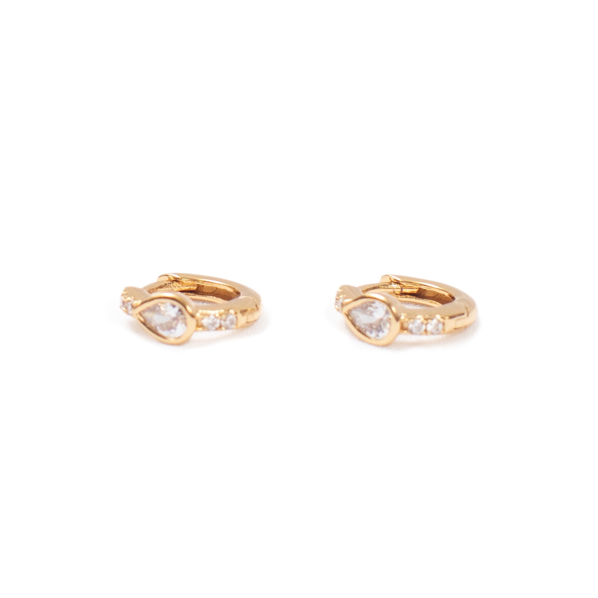 Gold Plated Pave Pear Shape Hoop Earrings