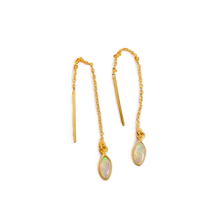 ***Opal Marquise Gold Plated Brass Threader Earrings