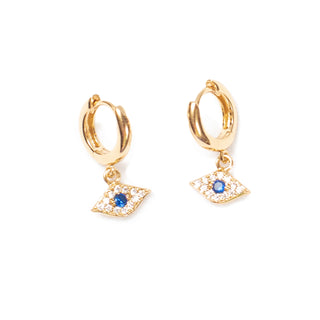 Gold Plated Evil Eye Charm Huggie Earrings