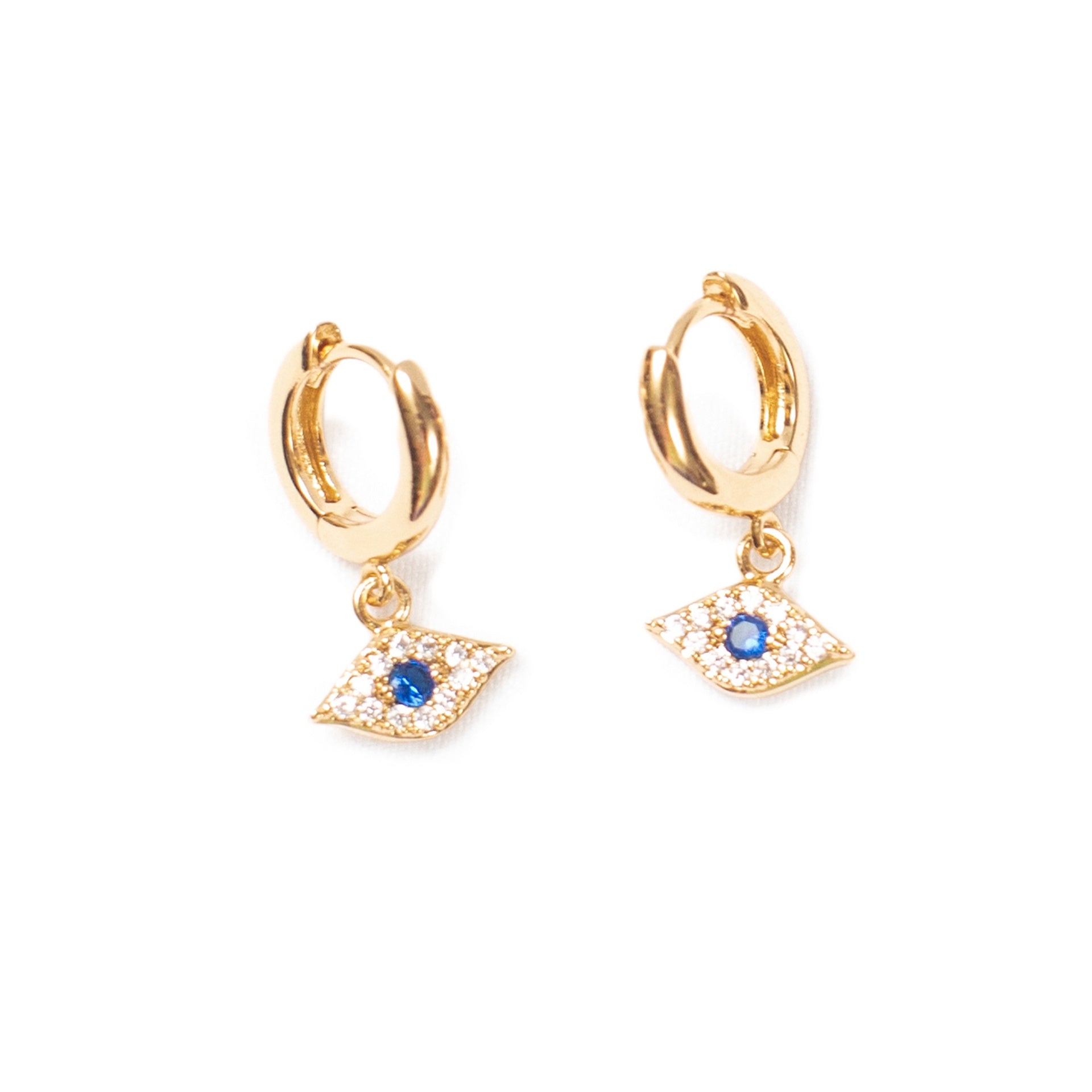 Gold Plated Evil Eye Charm Huggie Earrings