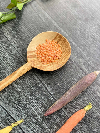***Olive Wood Modern Round Spoon 12"