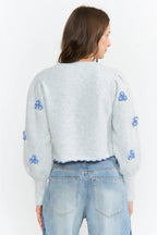 Wool-Blend Floral Embroidery Cardigan