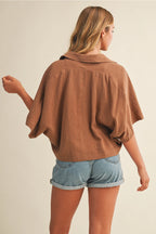 Oversized Popover Open Collar Top