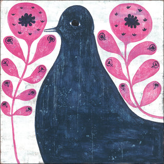 Black Bird in Flowers - Art Print