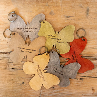 Angels are watching over you Leather Butterfly Keychain 3"x3"