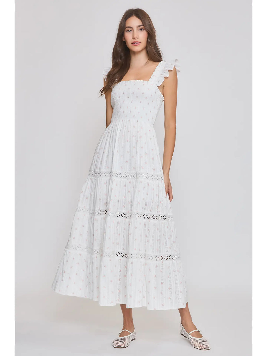 Tiered Midi Dress with Ruffle Straps