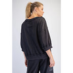 Mineral Washed French Terry Short Sleeve Top - Black