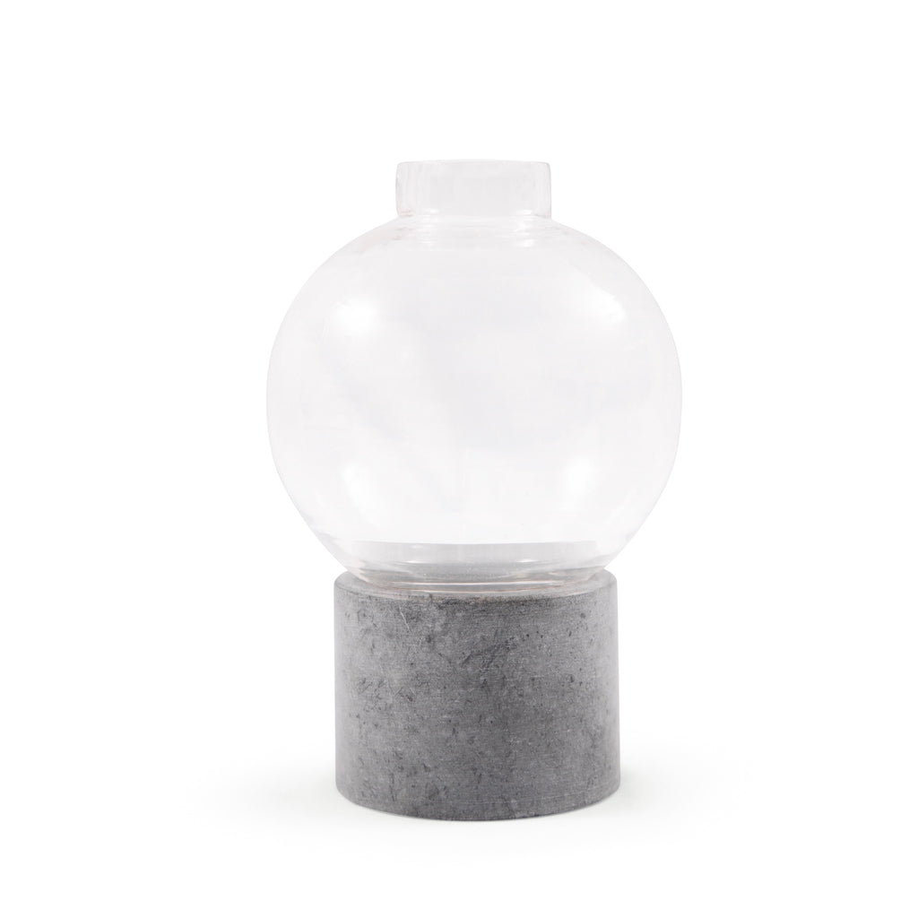***Small Round Glass Dome Vase on Green Marble Base - 4" x 4" x 6"