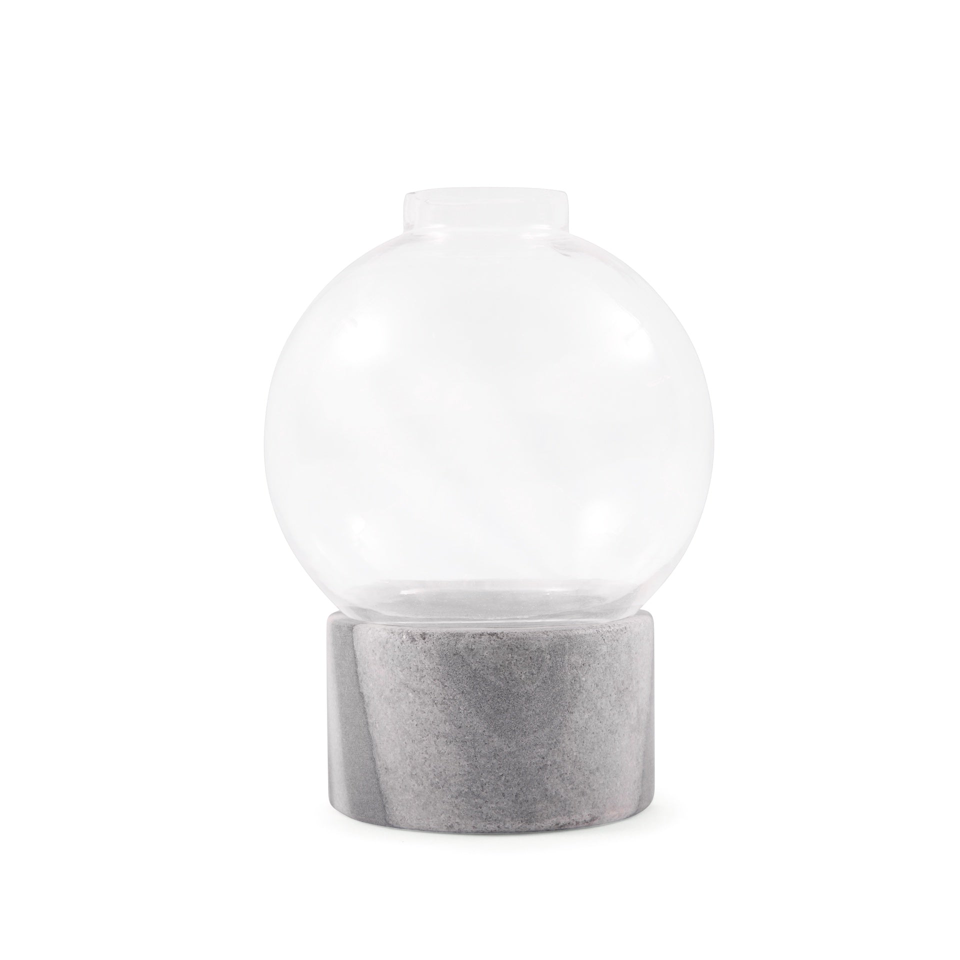 ***Medium Round Glass Dome Vase on Charcoal Marble Base 5.75" x 5.75" x 8.5"