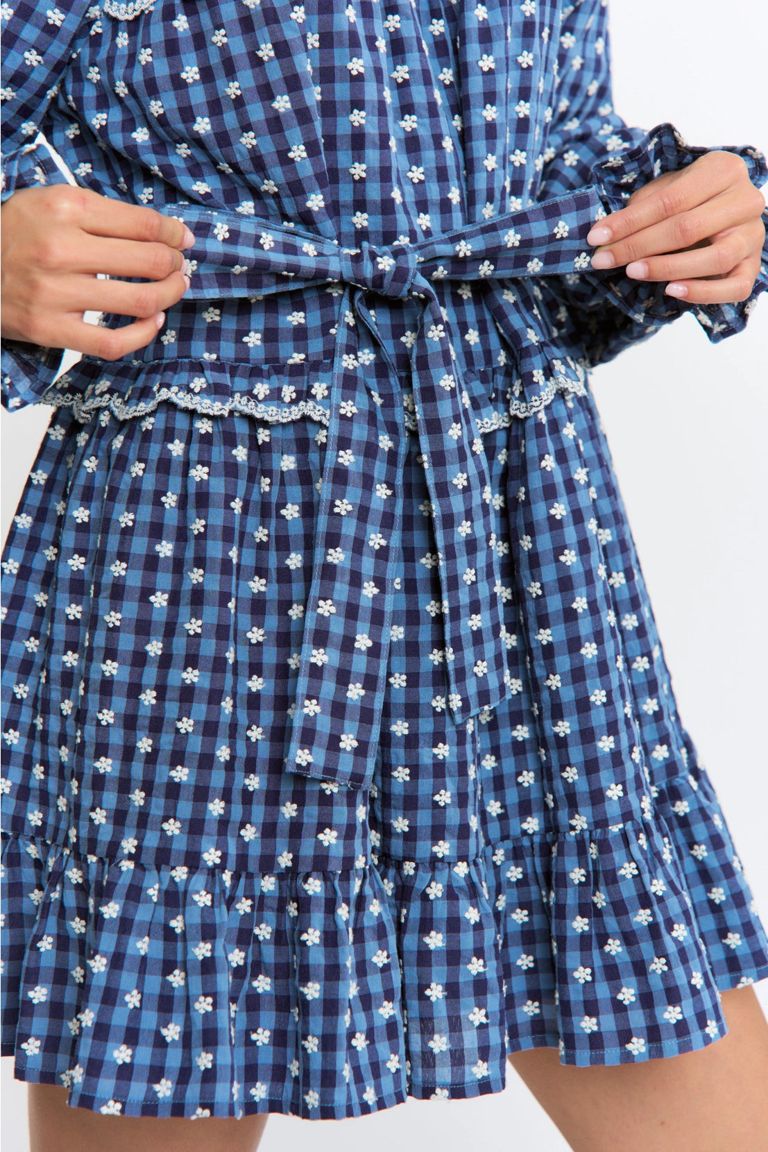 Gingham Long Sleeve Belted Dress