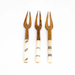 Simple Batik Olive Wood Fork, Assorted Stripes