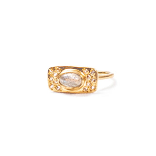 Gold Plated Labradorite and Small White Topaz Plate Ring
