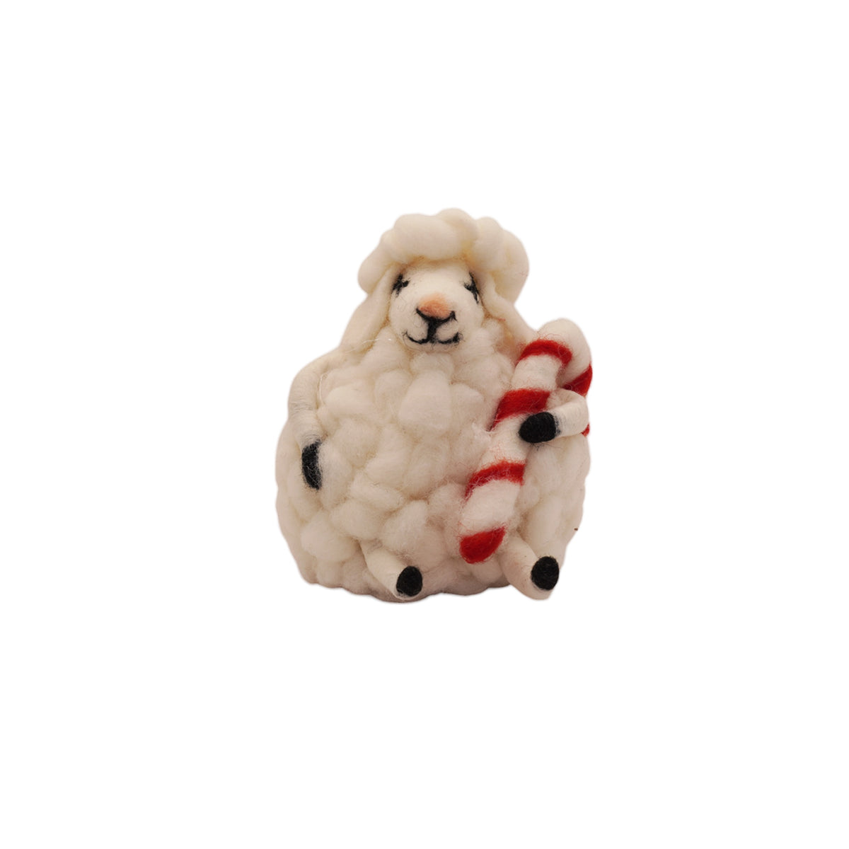 Fat Festive Sheep with Candy Cane Felt Ornament